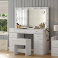 thumbnail image 2 of Vanity Desk & Power Outl, Makeup Vanity with Mirror and 12 LED Lights, Makeup Table with 11 Drawers, Vanity Table with Chair,Set 3 Lighting Modes Brightness Adjustable, 2 of 5