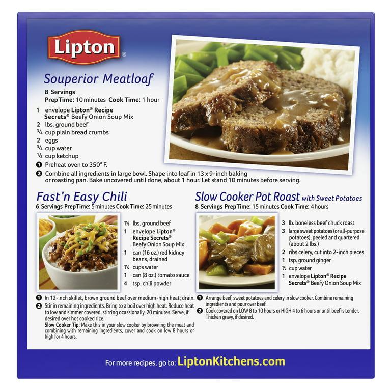 Lipton Recipe Secrets Beefy Onion Dry Soup and Dip Mix, 2.2 oz, 2