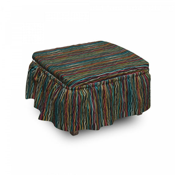 Abstract Ottoman Cover, Modern Art Rainbow Colors, 2 Piece Slipcover Set with Ruffle Skirt for Square Round Cube Footstool Decorative Home Accent, Standard Size, Multicolor, by Ambesonne