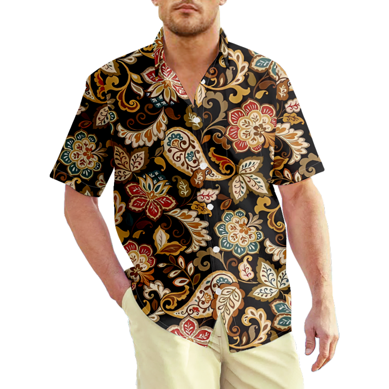 Hawaiian Shirt for Men,Graphic Paisley Street Casual Tops Basic Fashion  Vintage Streetwear Unisex Casual Short Sleeve Button Up Vintage Hawaiian