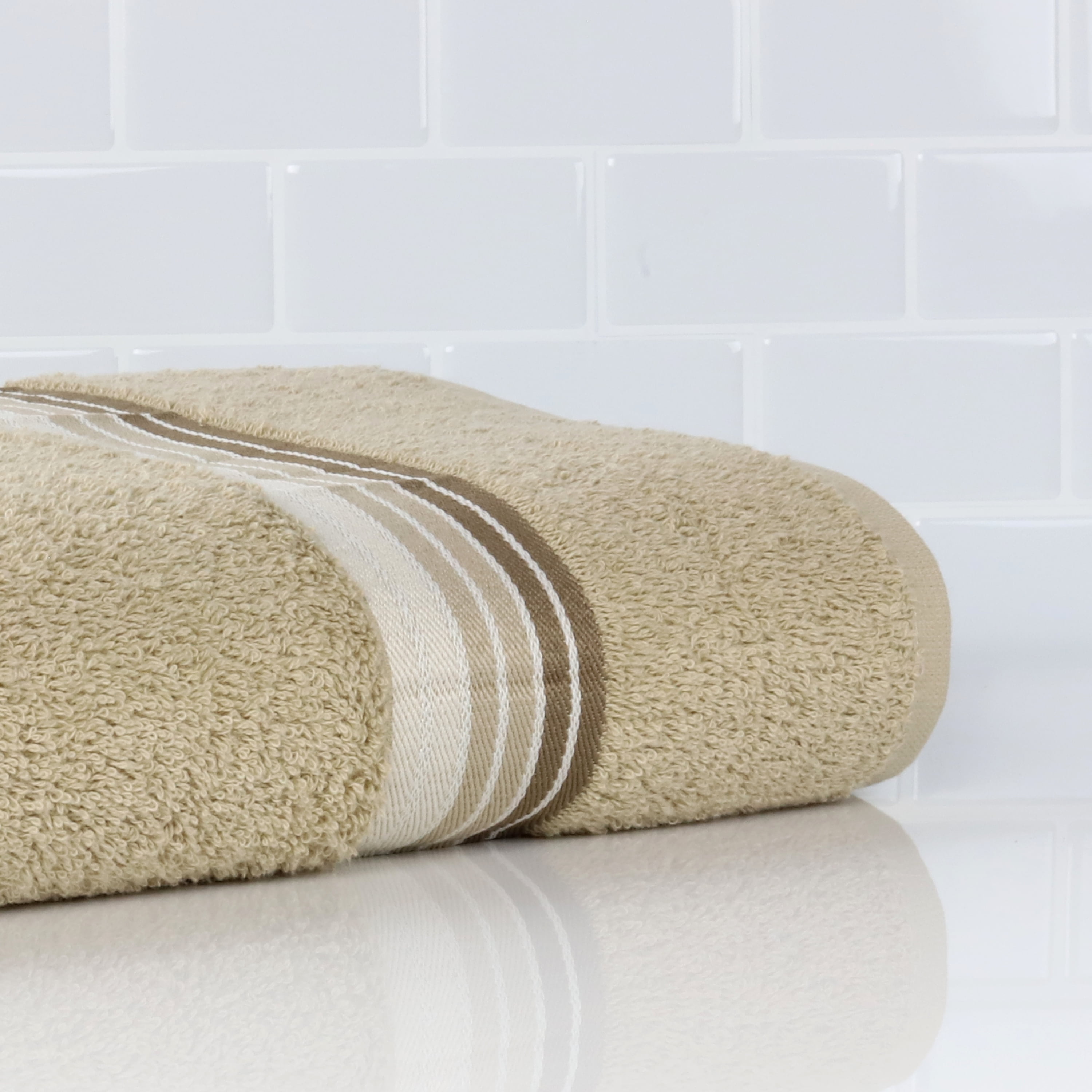 Mainstays 100 Cotton Bath Towel Super Soft and highly absorbent Basic Striped Premium Bath Towel for Bathroom Hotels Spa and Gym Tan Walmart