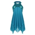 thumbnail image 2 of vastwit Girls Halter Sequins Ballet Dance Dress Sleeveless Irregular Tulle Lyrical Dress Ballerina Dancewear Turquoise 16, 2 of 7