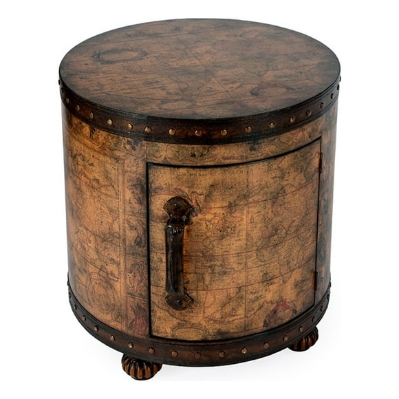 Beaumont Lane Round Traditional Wood Duffel End Table in Brown