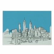 NYC Scene Cutting Board, Sketchy Pencil Drawn Brooklyn Bridge Illustrated by Hand, Decorative Tempered Glass Cutting and Serving Board, in 3 Sizes, by Ambesonne