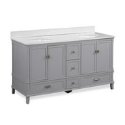 Dorel Living Otum 60 Inch Double Bathroom Vanity with Sink, Gray Wood