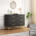 thumbnail image 1 of Ourlova Armoire de Rangement Commode à 6 Tiroirs à Motif Triangulaire - MDF + PB + Fer Noir Rangement Élégant et Moderne pour Chambre Salon Bureau, 1 of 10