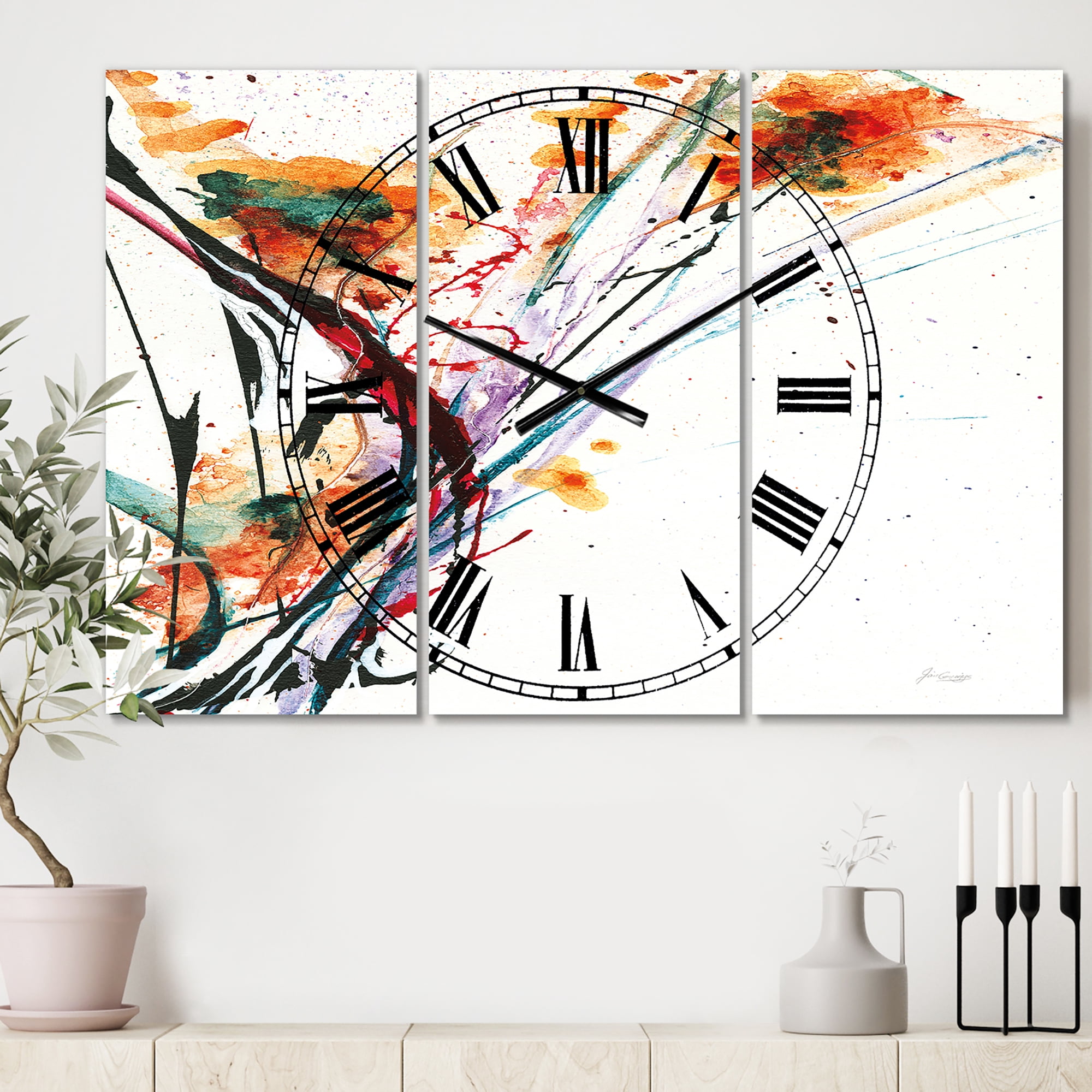 Designart 'Abstract Handpainted Orange Flowers' Traditional Wall Clock