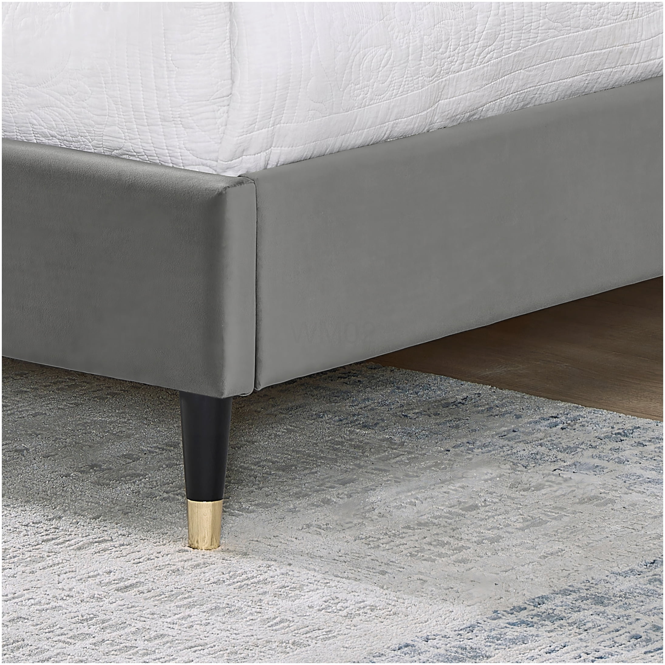 King Size Velvet Upholstered Platform Bed Frame with Wingback Headboard, Modern Gray Fabric Bed, No Box Spring Needed