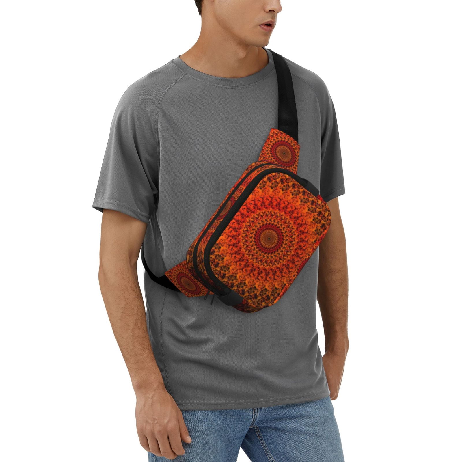 Picia Mandala Print Square Double-Layer Waist Bag Mini Adjustable Waist Belt Bag Exercise Running Travel Hiking