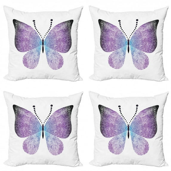 Ambesonne Butterfly Throw Pillow Cover 4 Pack, Pointillist Butterfly, 20", Dark Purple and Violet