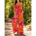 thumbnail image 5 of Women'S Casual Sleeveless Jumpsuits Orange Red Hibiscus Spaghetti Strap Wide Leg Pants Rompers With Pockets, 5 of 7