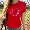 thumbnail image 2 of WREESH Womens Fashion T-Shirts Spring Summer Casual Round Neck Printed Short Sleeved T-Shirt Top Pullover Red, 2 of 4