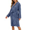 thumbnail image 4 of Long Sleeve Cotton Robes for Women Fuzzy Women's Nightgowns & Sleepshirts Oversize Length Women's Sleepwear House Womens Robe Blue, 4 of 9