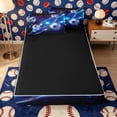 thumbnail image 4 of Meiyoeat Neon Soccer Ball Pattern Zipper Twin Comforter Sets with Fitted Sheet and 2 Pillowcases for Sports Fans, Futuristic Light Print Zipper Bedding Set, Blue Black,4-Piece,Black Reversible, 4 of 6