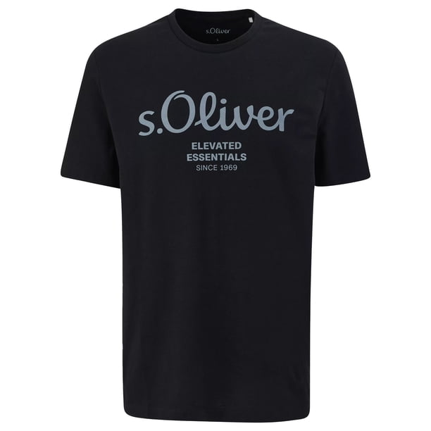 s.Oliver Camiseta hombre - Basic, estampado logo, cuello redondo, algodón Negro S (Small)