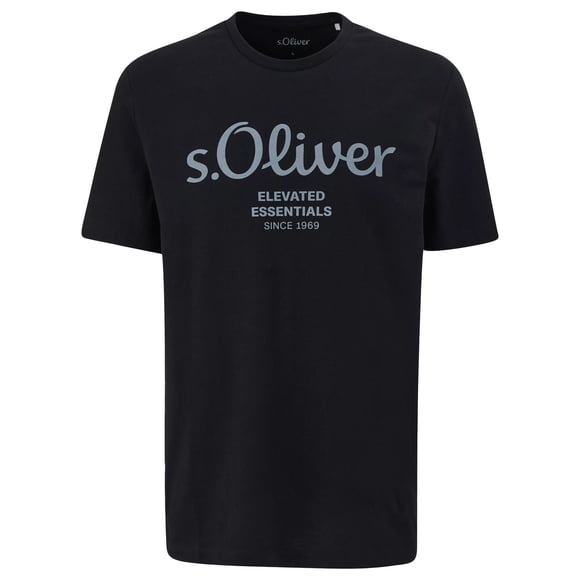s.Oliver Camiseta hombre - Basic, estampado logo, cuello redondo, algodón Negro M (Medium)