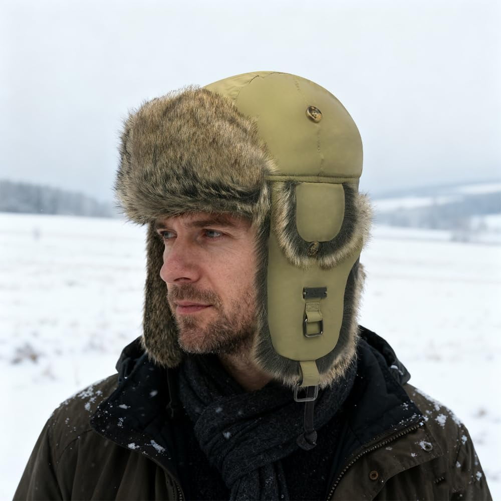 HEYANN Winter Trapper Hat,Wool Faux Fur Aviator Ski Trapper Trooper Pilot Snow Eskimo Hat with Ear Flaps for Men & Women