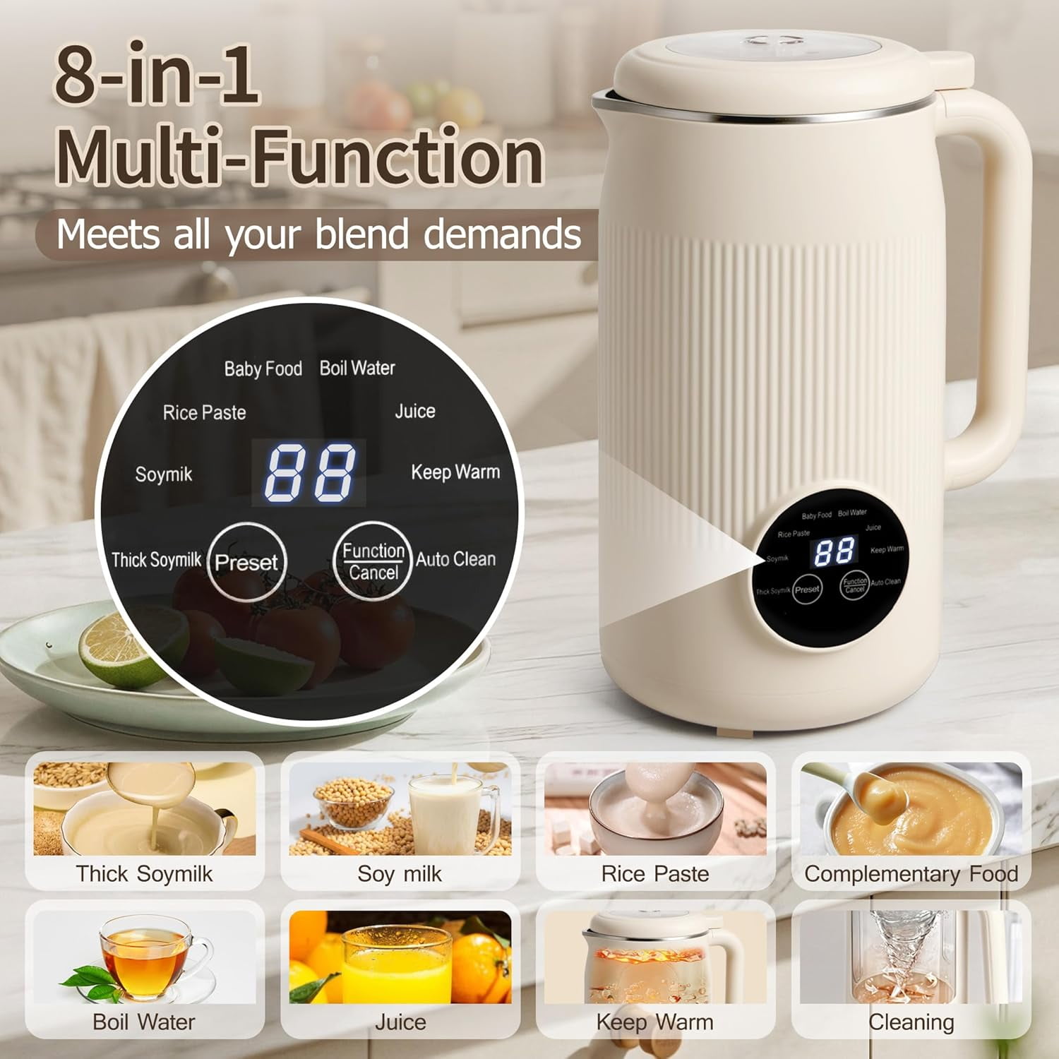 Taotique 8 in 1 Nut Milk Maker Blender, 40oz Homemade Almond, Oat, Soy, Coconut, Plant-Based and Non-Dairy Beverages with Self-Cleaning, Soybean Blender Machine with Delay Setting, Keep Warm, Boiling