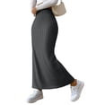 thumbnail image 2 of Falda Larga de Punto Informal con Abertura Lateral y Cintura Alta para Mujer, Cómoda y Ajustada. Gris Oscuro XS, 2 of 10