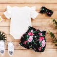 thumbnail image 4 of OLLUISNEO Newborn Baby Girl Outfits Ruffle Fly Sleeve Romper Top Floral Bloomer Shorts with Bow Headband Clothes Set 6-12 Months, 4 of 9