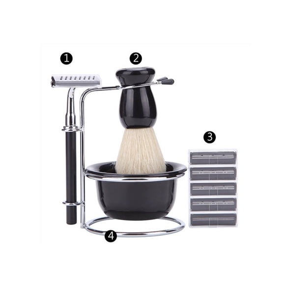 Set de jabonera y soporte para afeitado masculino. Cuchilla de acero inoxidable y brocha de afeitado perfecta