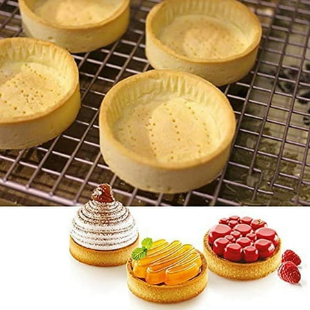 

8Pcs Tart Ring Non-Stick Cake Ring Set Perforated Egg Tart DIY Dessert Cake Mousse Cookies Pastry Baking Molds(Round)