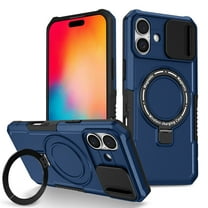 Case for iPhone 16, with Sliding Camera Cover, with Rotating Finger Ring Holder Magnetic Bracket Hybrid Hand Grip Protective Shockproof Phone Case Cover for iPhone 16 - Royalblue