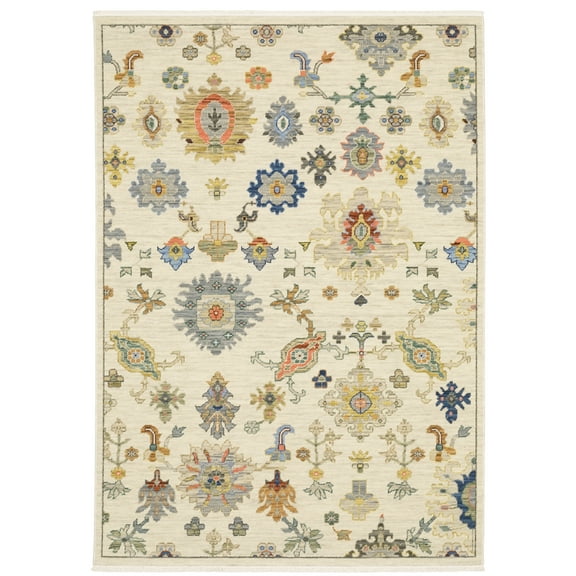 Woven Trends Cabana - 5507W - Classic Traditional Style, Vintage Persian Pattern, Pet & Family Friendly, Living Room, Dining Room, Office, Power Loomed, Low Pile Wool Area Rug in Ivory - 10' x 13'