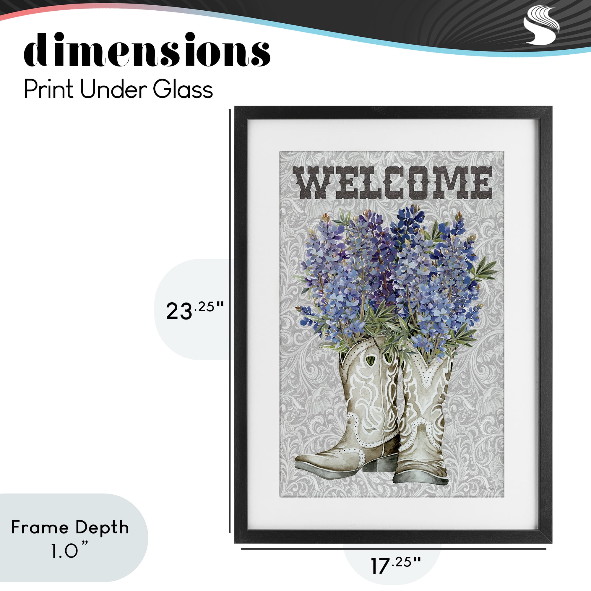Stupell Industries Welcome Bluebonnet on Paisley Black Framed Print Under Glass, design by Cindy Jacobs