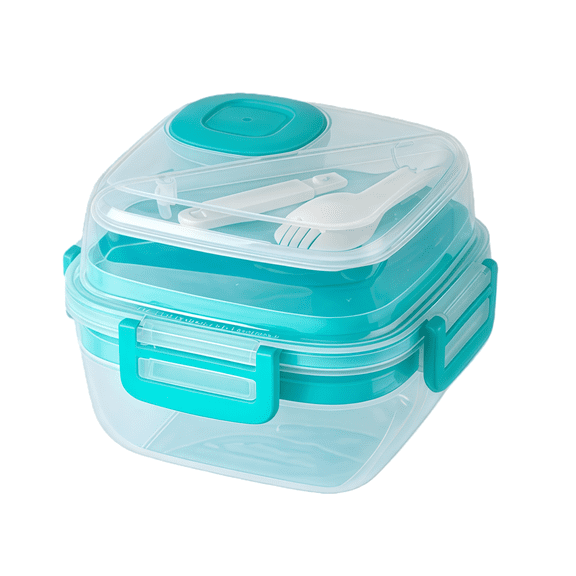 Double Layer Fruit Salad Box Portable Bento Box Green 1000ml Large Capacity