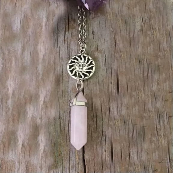 HOOUN Hexagonal Natural Quartz Crystal Chakra Healing Point Pendant Necklace Jewelry-20#Pink Hexagonal Crystal