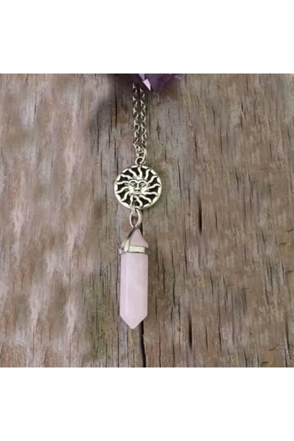 Hexagonal Natural Quartz Crystal Chakra Healing Point Pendant Necklace Jewelry-20#Pink Hexagonal Crystal