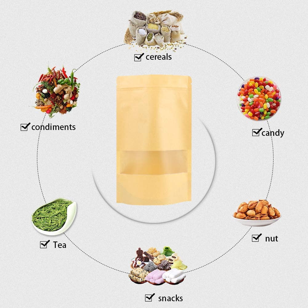 40 Sachets Kraft Alimentaires Réutilisables 9x14cm Avec Fenêtre - Parfaits Pour Noix, Café & Snacks