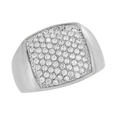 Stainless Steel Mens Rings On Sale White Gold Finish Lab Created Diamond Wedd - 0