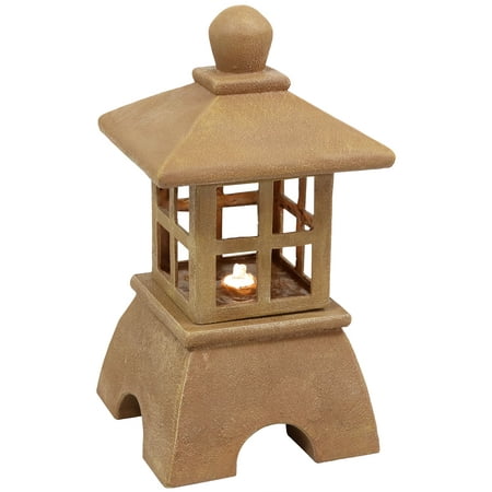 Sunnydaze 23 H Electric Resin Zen Lantern Outdoor Water Fountain with LED Lights