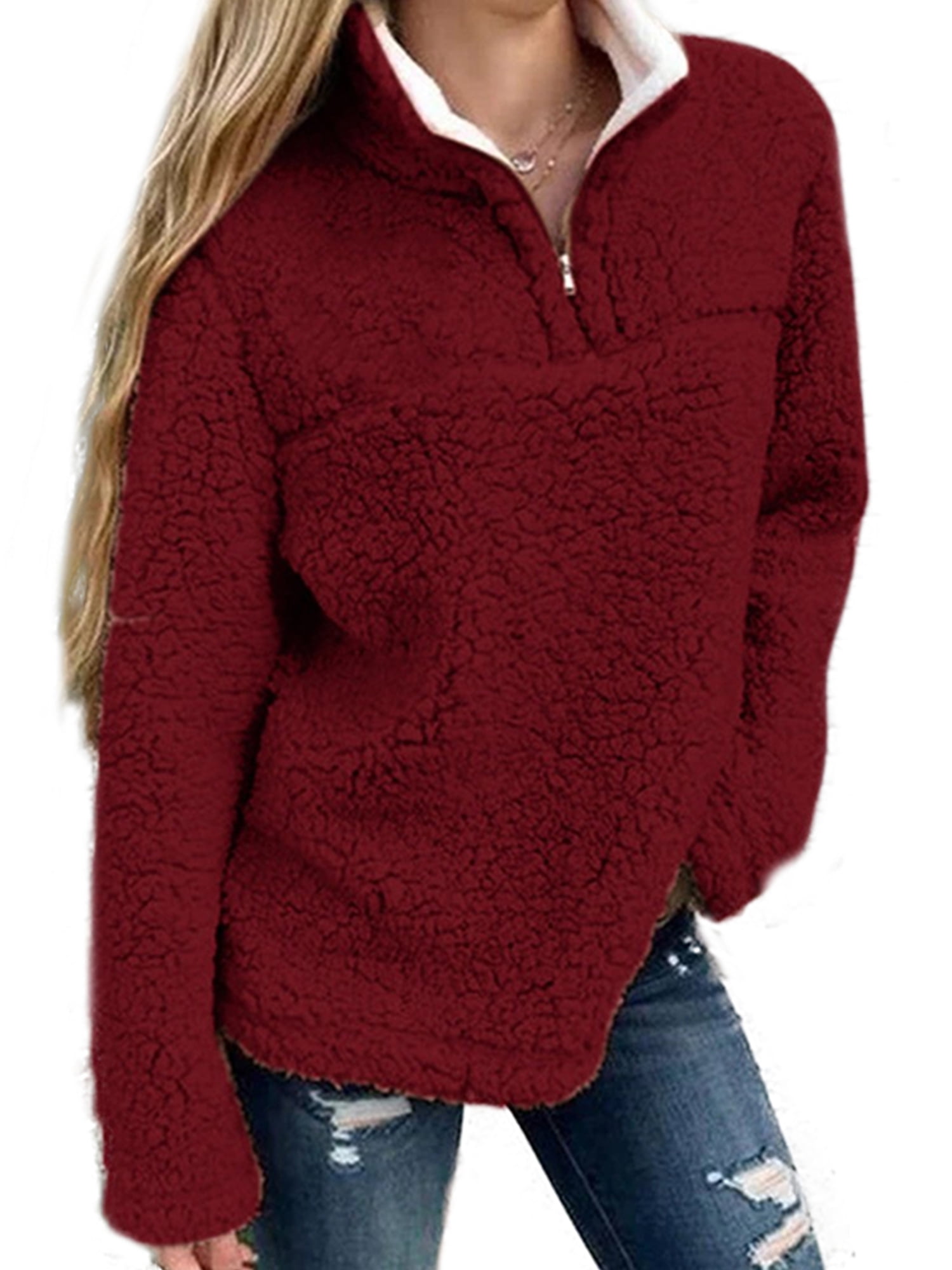 Lallc - Women's Teddy Bear Tops Fleece Outerwear Fluffy Pullover ...