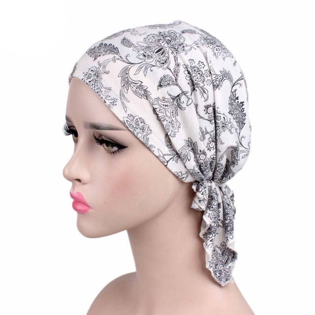 Bonnet de Chimiothérapie Imprimé Foulard Femme Coton Turban Musulman Extensible Perte de Cheveux Baotou Noué Couvre-Chef