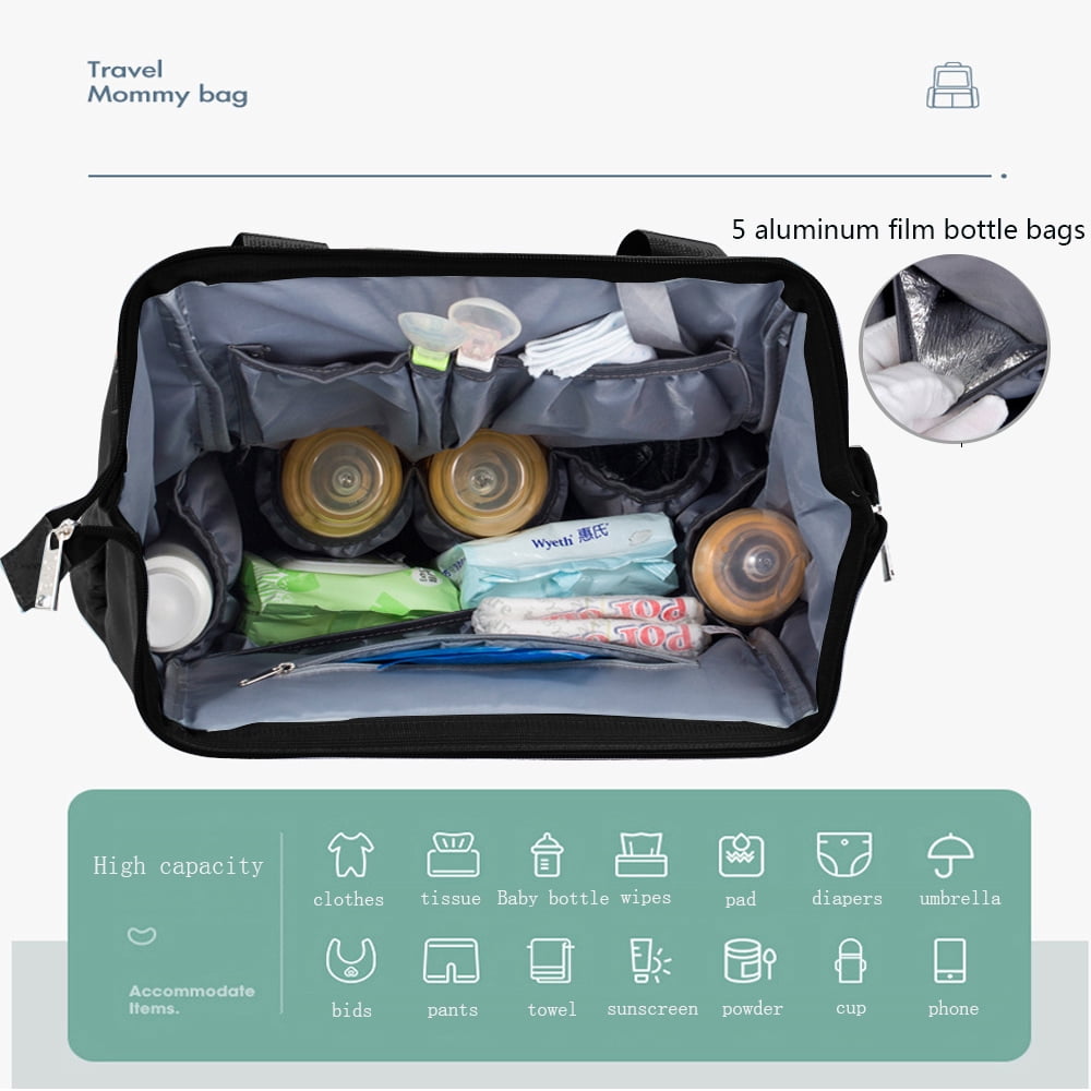 Diaper Bag Backpack with Changing Pad, Insulated Pocket Large Capacity Stroller Organizer Bag Black