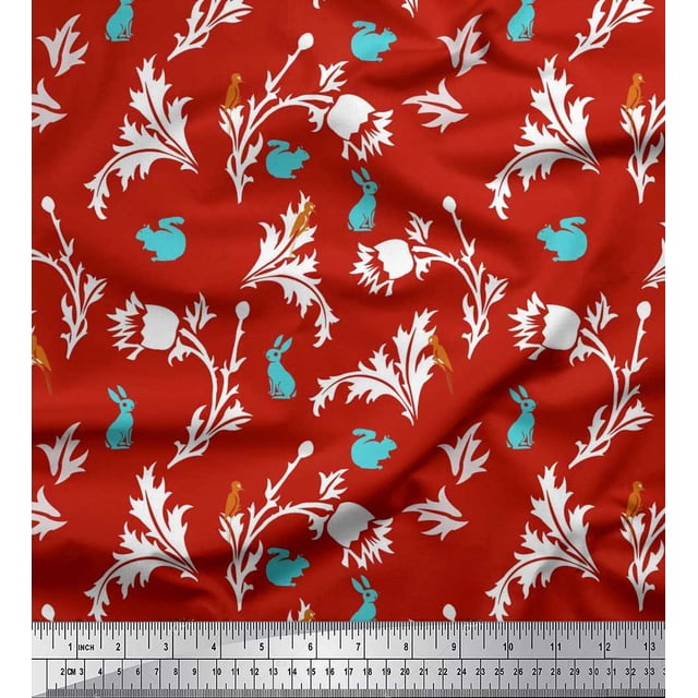 Soimoi Rayon Fabric Leaves,Floral & Rabbit Animal Printed Craft Fabric by the Yard 42 Inch Wide