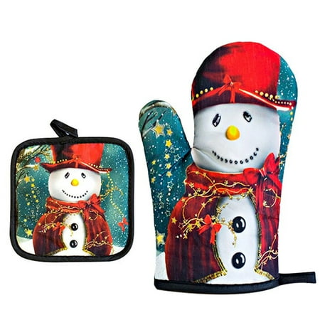 

PhoneSoap Christmas Kitchenware Printed Oven Gloves Heat Resistant Oven Insulated Glove Set Oven Mitts Kitchen Cooking Microwave Oven Gloves D