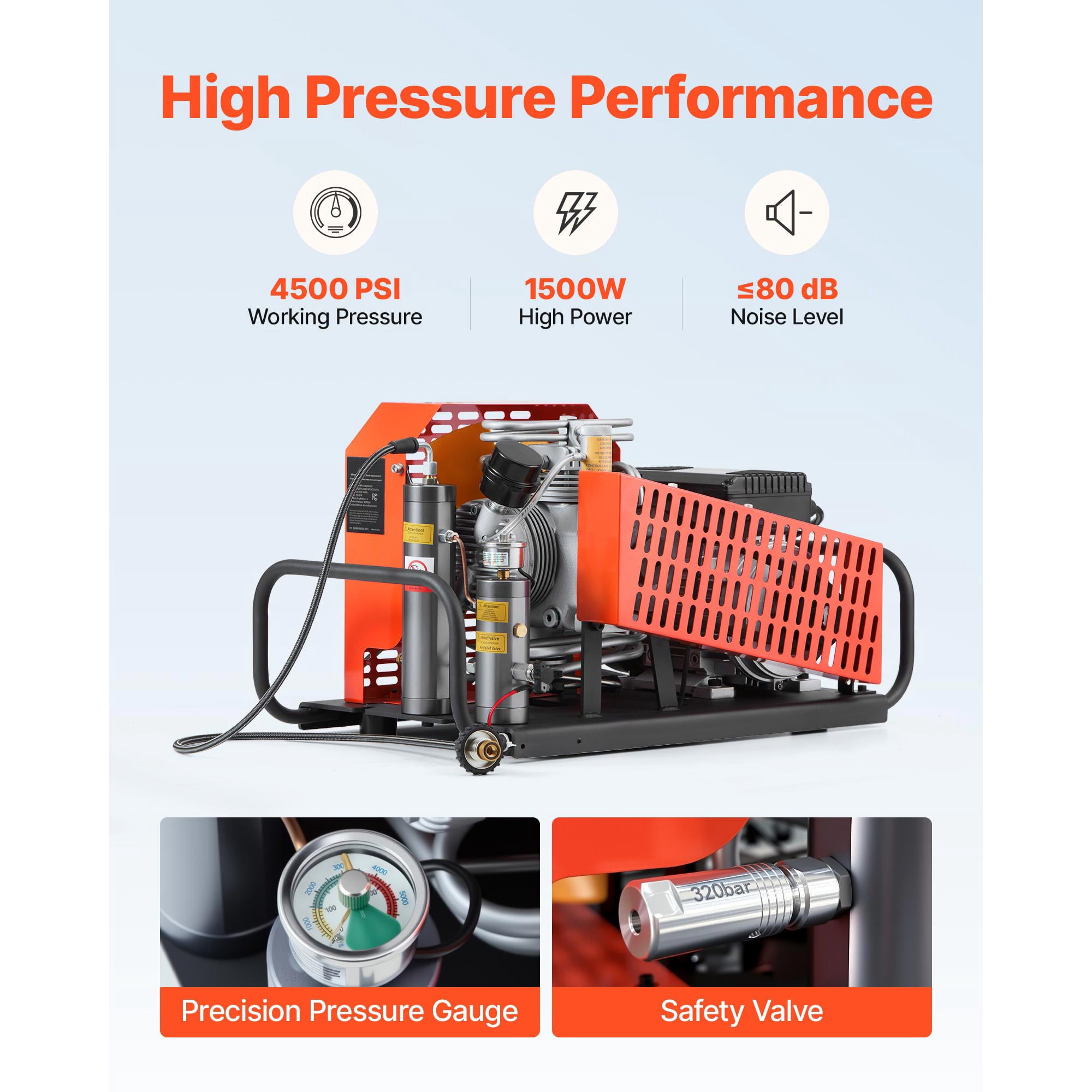 KFFKFF High-Pressure Air Compressor, 4500PSI/30Mpa Diving Tank Compressor, 60 L/min Four-Cylinder Auto Stop Pump with Fan Cooling System for Scuba Tanks, Paintball, and Emergency Applications