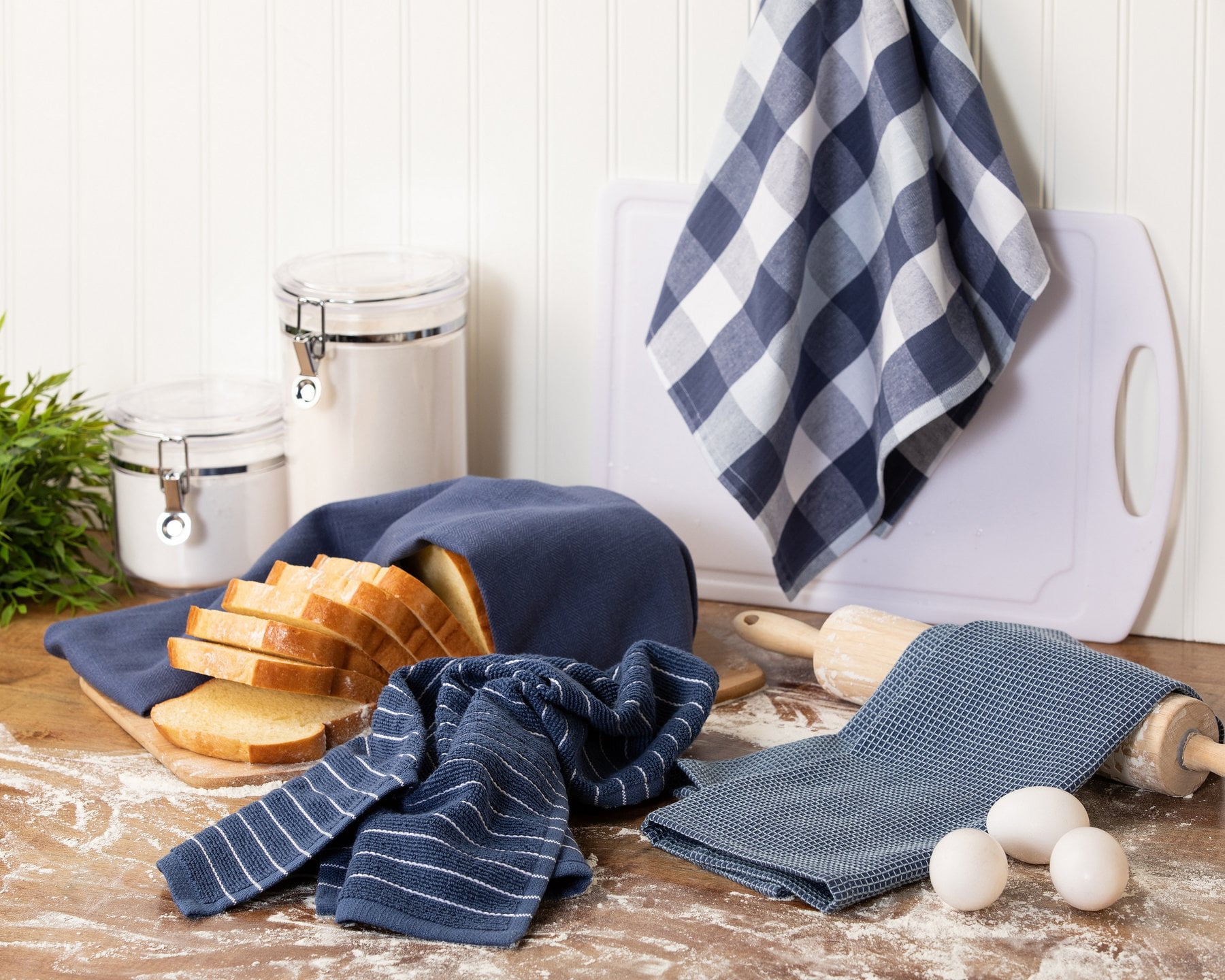 Sticky Toffee, 6 Pack, Cotton Terry Kitchen Towel and Dishcloth Set, Dark Blue, Size: 12 in x 12 in, 16 in x 28 in