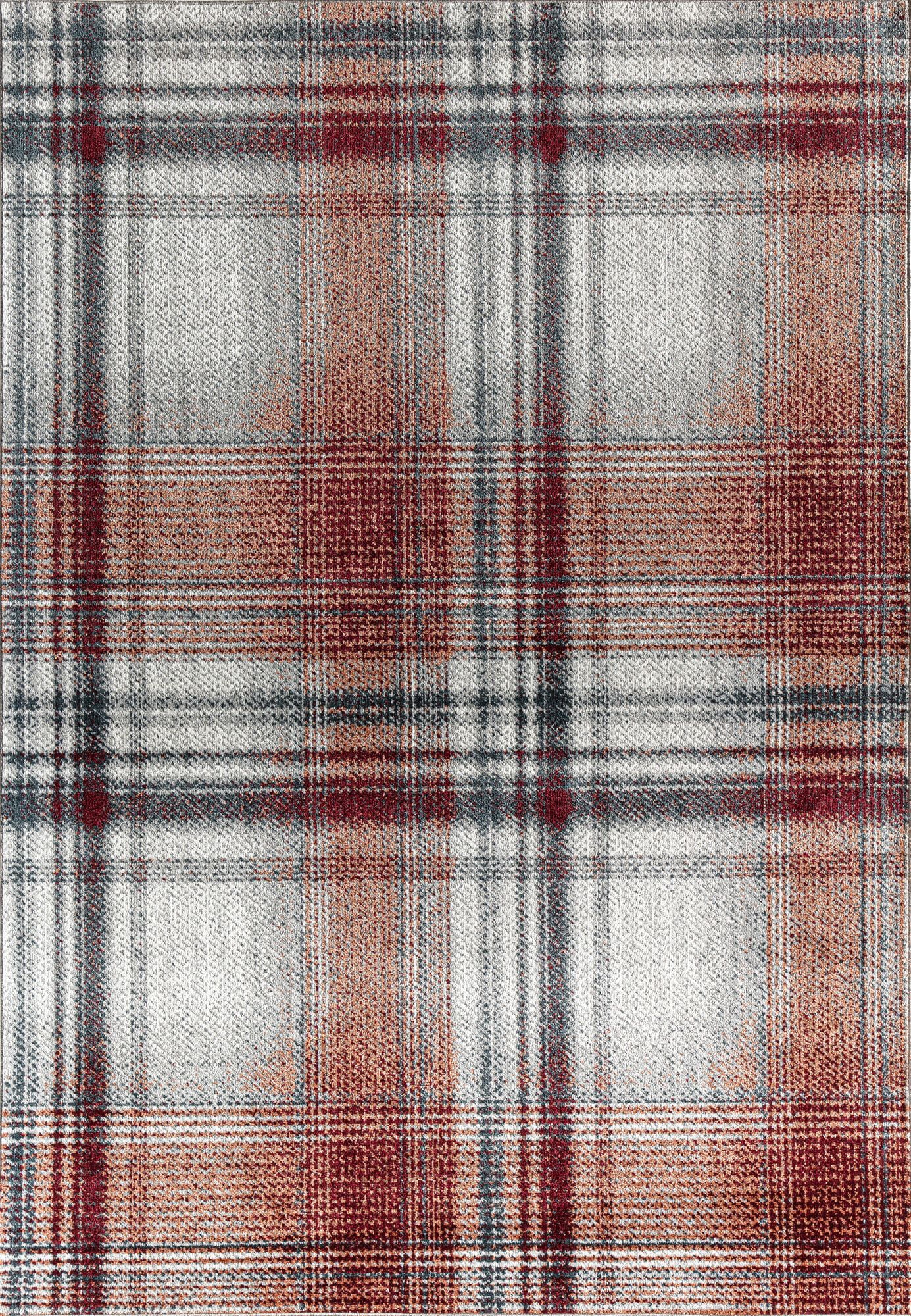 Rugs America Jaelyn JD50C Ruby Rapids Plaid Contemporary Red Area Rug, 5'3" x 7'0"