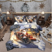 Feelyou Santa Claus Twin Bedding Sets 7-Piece for Teens, Dreamy Fairy Tale Bedding Comforter Set, Christmas Reindeer Reversible Sheet Sets, Lightweight Room Decor