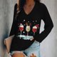 thumbnail image 3 of Moda mujer Casual cuello en V Navidad impreso manga larga camiseta blusa Tops Pompotops gfhjh20737, 3 of 4