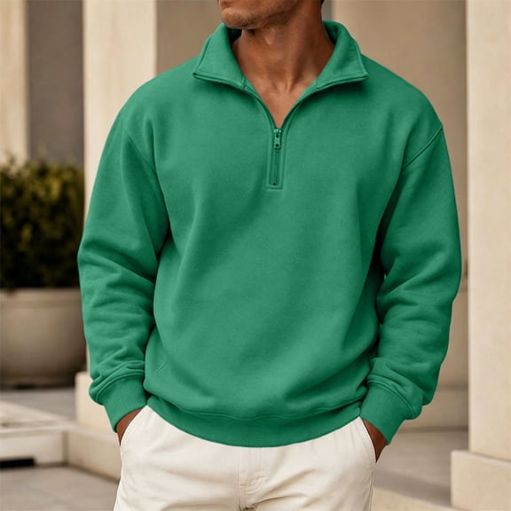 Daweinan Quarter Zip Sweatshirt for Men Mock Neck Stand Collar Long Sleeve Pullover Lightweight Trendy Casual Solid Color Fall Winter Everyday