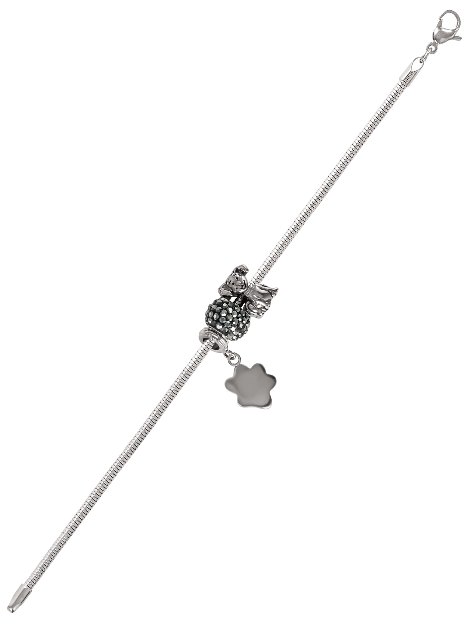 Connections from Hallmark Women's Crystal Stainless Steel Dog Bead Charm Bracelet, 7.25"