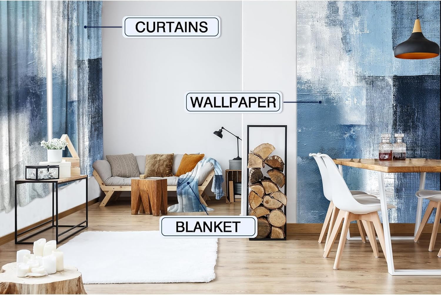 Abstract Navy Blue Curtains 42W x 63H Inch Rod Pocket Grey Art Painting Modern Contemporary Watercolor Cool Oil Print Living Room Bedroom Window Drapes Fabric 2 Panel