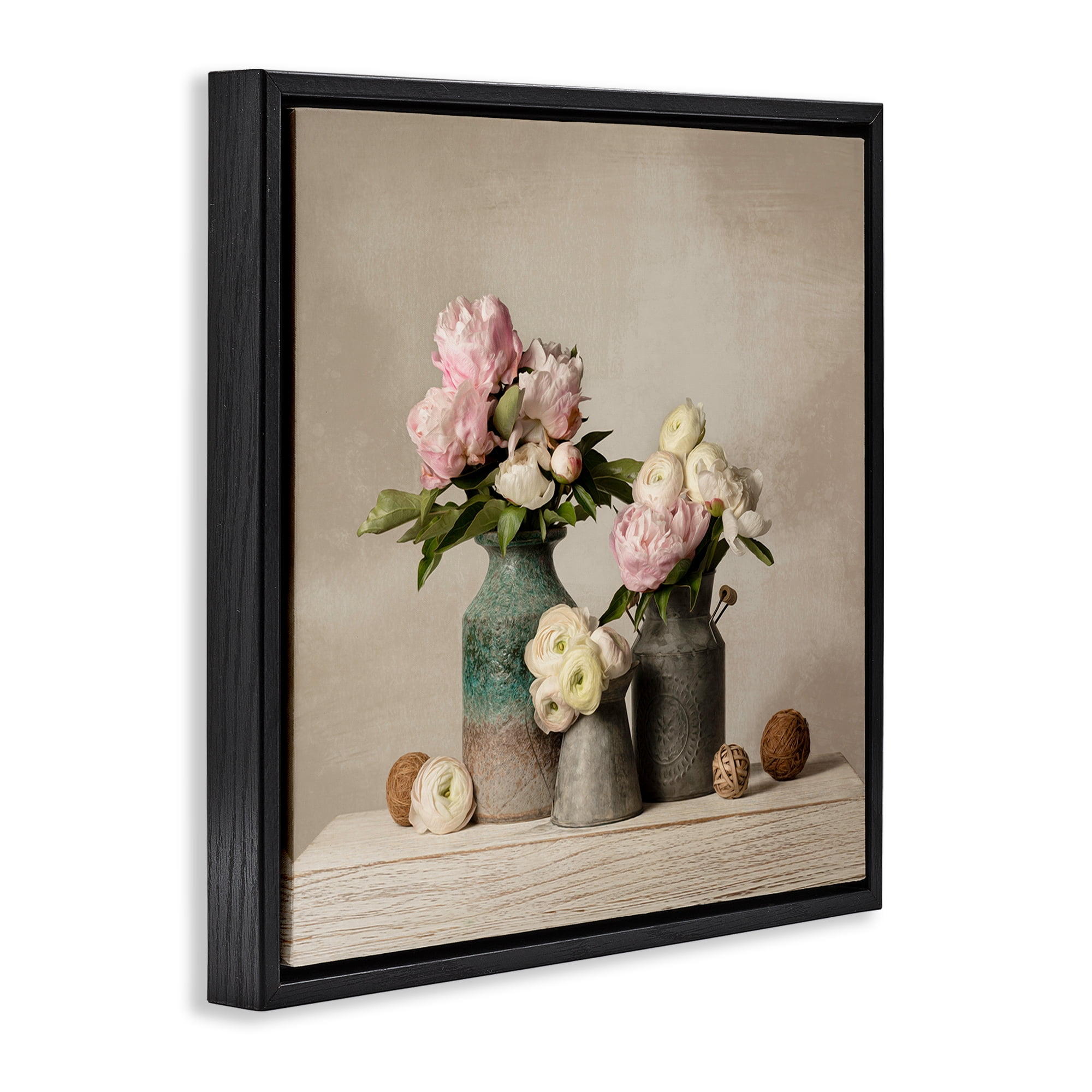 Stupell Industries Three Spring Blooms Plants & Flowers Painting Black Floater Framed Canvas Art Print Wall Art, 18 x 18