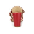thumbnail image 2 of BLISSFUL STEP Women Stripe Bow Pointed Toe Block Heel Slides Mules Red 9, 2 of 8